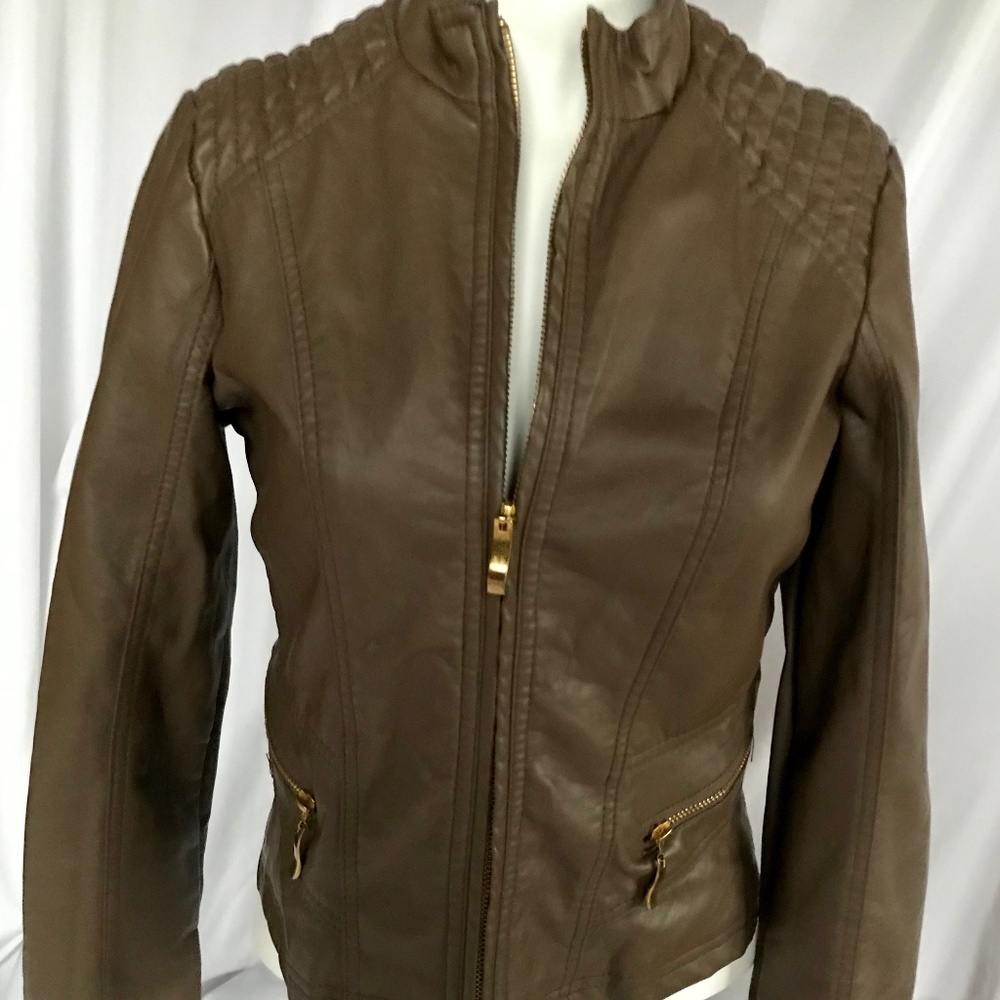 American Culture Brown Leather Moto Jacket